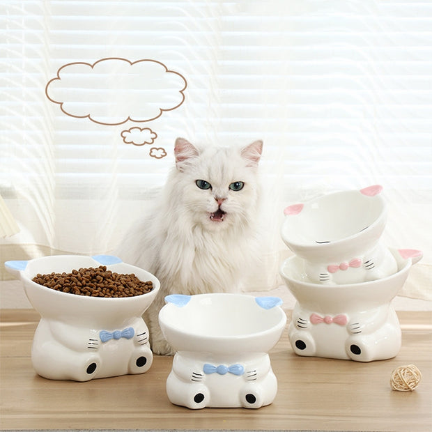 Pet High-footed Sloping Neck Guard Food Bowl